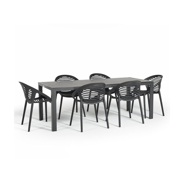 Zestaw ogrodowy dla 6 osób z czarnymi krzesłami Joanna i stołem Viking, 90x205 cm