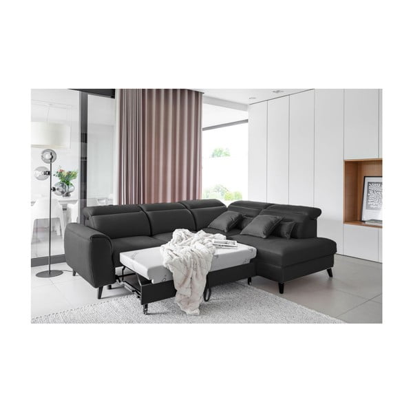 Ciemnoszary aksamitny rozkładany/ze schowkiem narożnik (prawostronny/w kształcie litery L) Noble – ELTAP-image-4