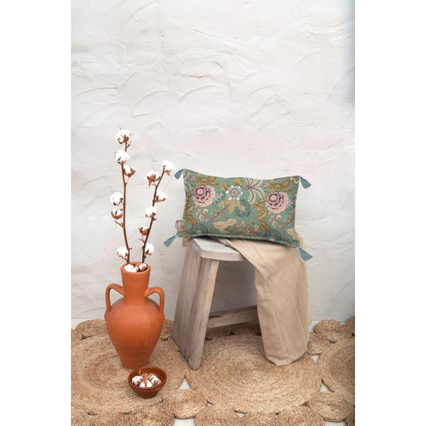 Zielona poduszka Velvet Atelier Japońskie Kwiaty, 50 x 35 cm-image-1