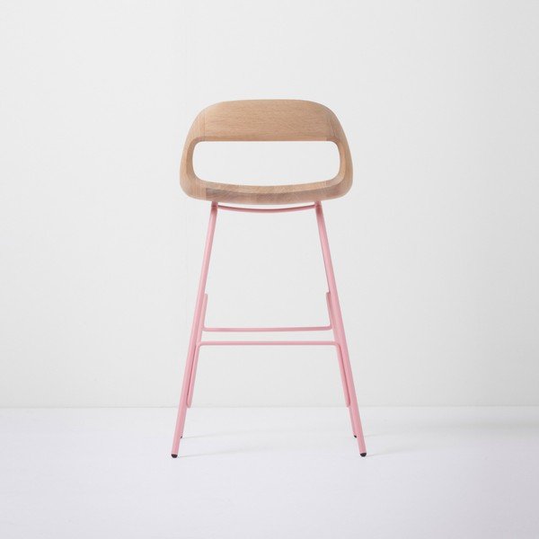 Hoker z siedziskiem z litego drewna dębowego i różowymi nogami Gazzda Leina, wys. 84 cm-image-3