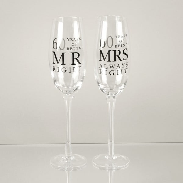 Zestaw 2 kieliszków do szampana z okazji 60 rocznicy ślubu Amore Mrs. Always Right, 180 ml