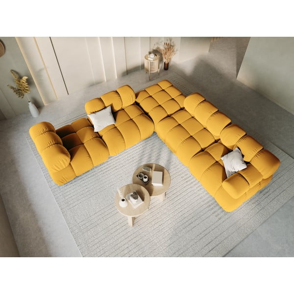 Żółty aksamitny podnóżek Bellis – Micadoni Home-image-1