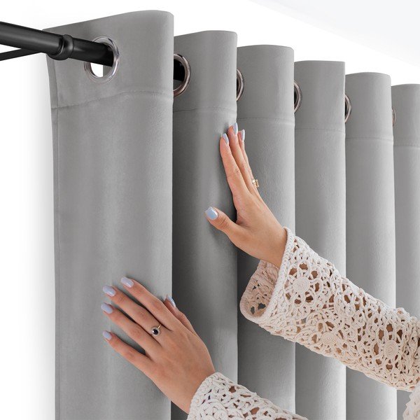 Szara aksamitna zasłona częściowo zaciemniająca (dimout) 200x250 cm Velto – Filumi-image-2