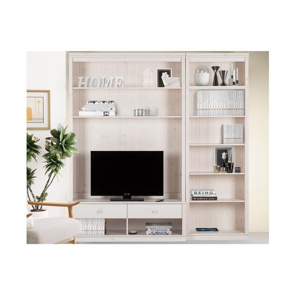 Biały zestaw pod TV z litego drewna sosnowego 214x223 cm Anita – Støraa-image-3