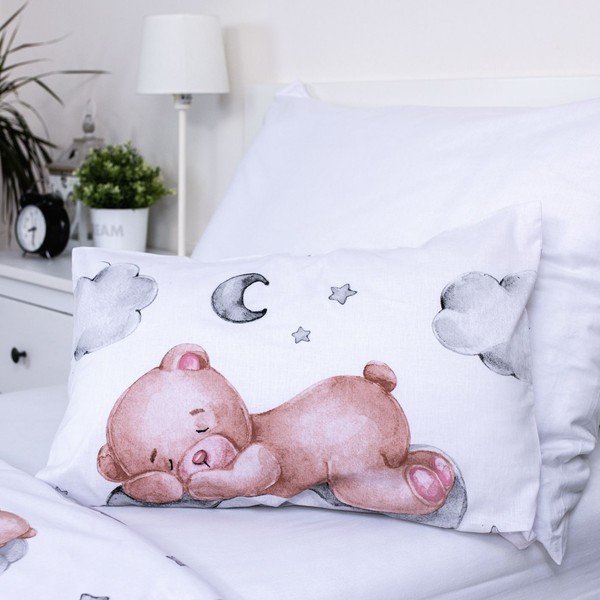 Biała bawełniana pościel dziecięca do łóżeczka 100x135 cm Teddy Bear "Ribbon" – Jerry Fabrics-image-3