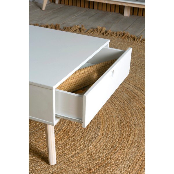 Biały stolik z 2 szufladami i nogami z drewna sosnowego Marckeric Kiara-image-1