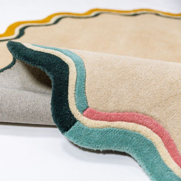 Wełniany okrągły dywan tkany ręcznie w naturalnym kolorze ø 180 cm Leo Scallop – Flair Rugs-image-2