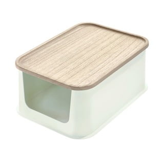 Biały pojemnik z pokrywką z drewna paulownia iDesign Eco Open, 21,3x30,2 cm