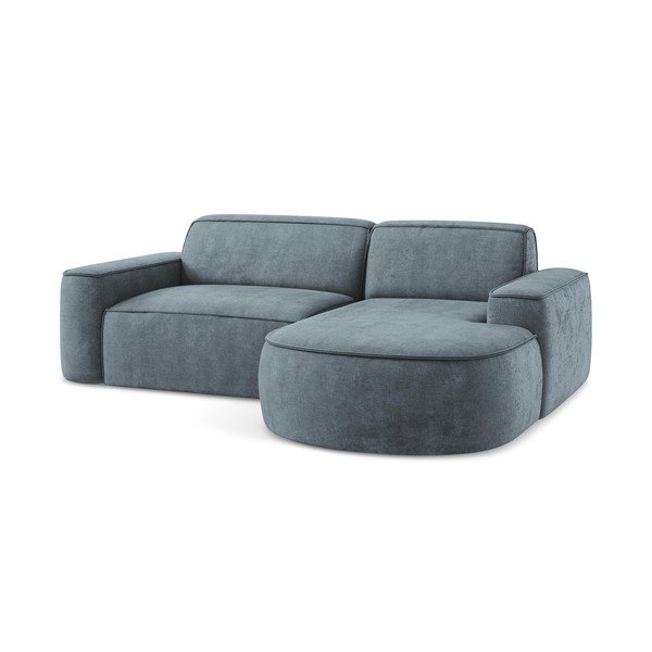 Szaroniebieski narożnik z tkaniny szenilowej (prawostronny/z szezlongiem) Omao – Makamii-image-4