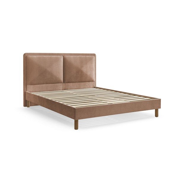 Szaroróżowe tapicerowane tapicerowane łóżko dwuosobowe ze stelażem 140x190 cm Mara – Bobochic Paris
