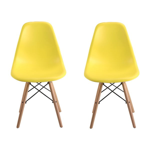 Zestaw 2 żółtych krzeseł z nogami z drewna bukowego Clio