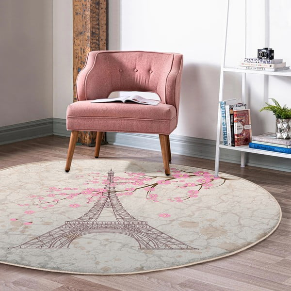 Jasnoróżowy okrągły dywan odpowiedni do prania i robotów sprzątających ø 120 cm Comfort – Mila Home-image-1