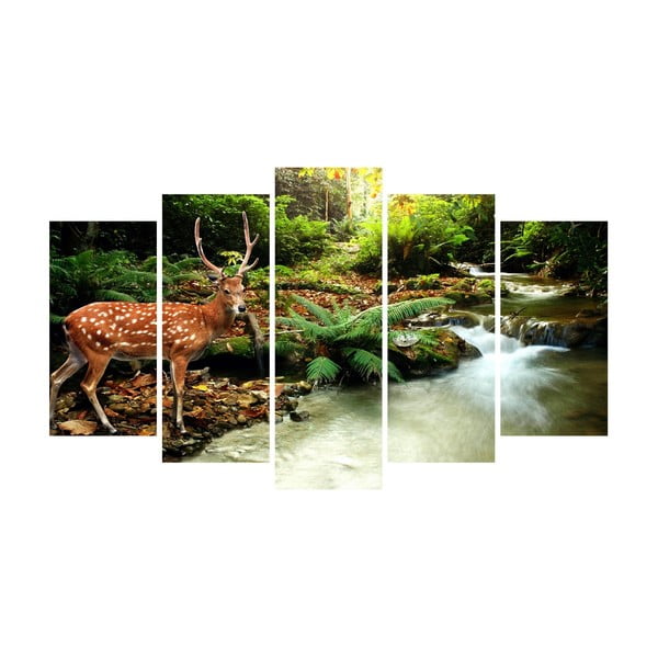 Wieloczęściowy obraz na płótnie Forest River with Deer