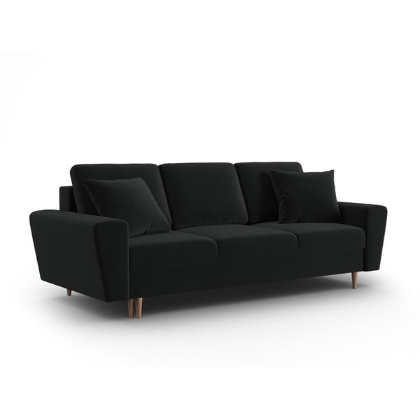 Czarna aksamitna rozkładana sofa ze schowkiem 235 cm Kyoto – Cosmopolitan Design-image-1