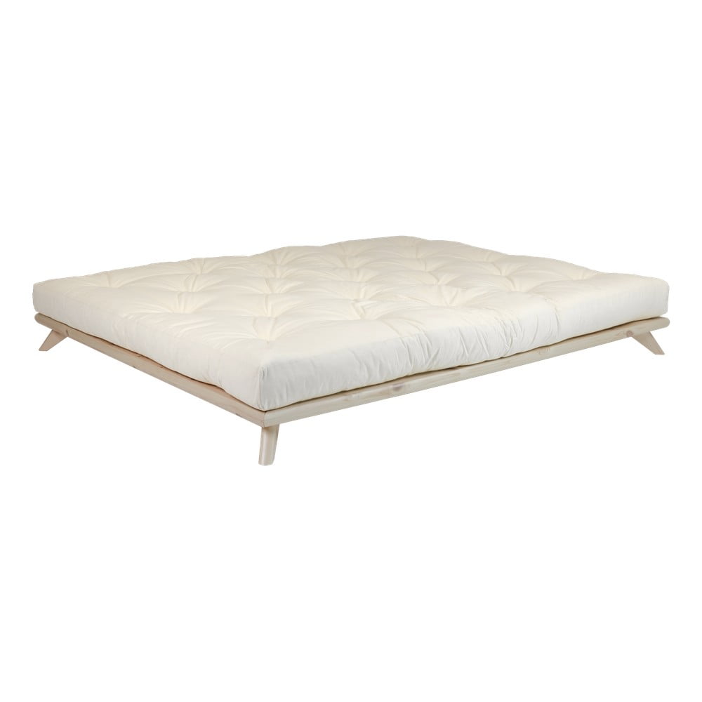 Łóżko dwuosobowe z drewna sosnowego z materacem Karup Design Senza Comfort Mat Natural Clear/Natural, 160x200 cm