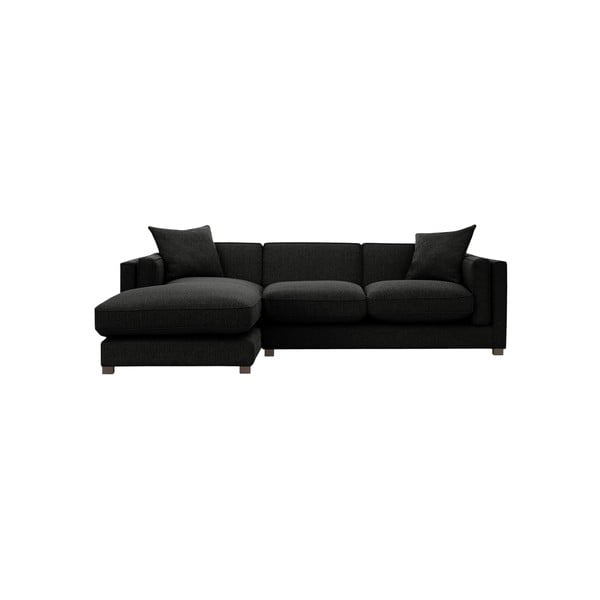 Czarna sofa narożna z szezlongiem po lewej stronie Rodier Intérieus Organdi