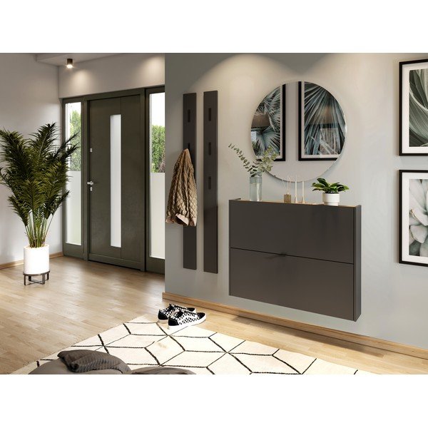 Antracytowa uchylna/wisząca szafka na buty w dekorze dębu 100x83x18 cm Ameca – Germania-image-1