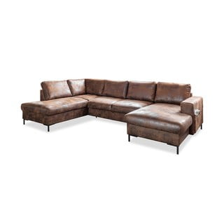 Brązowa rozkładana sofa w kształcie litery "U" z imitacji skóry Miuform Lofty Lilly Vintage, lewostronna