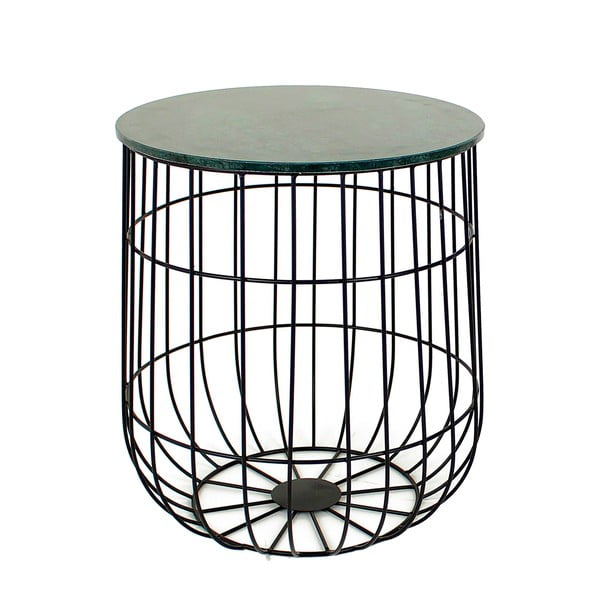 Czarny metalowy stolik z marmurowym blatem HF Living Birdcage mini