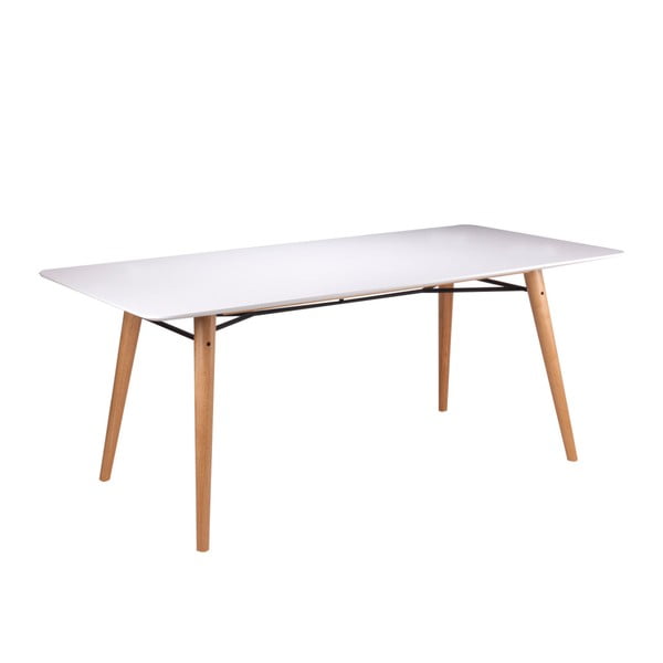 Biały stół z nogami z jasnego drewna kauczukowego sømcasa Irina, 180 x 90 cm