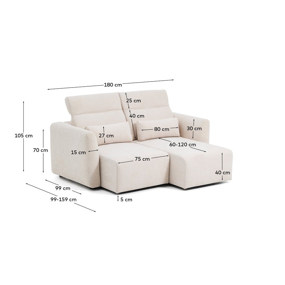 Beżowa częściowo rozkładana sofa z tkaniny szenilowej z szezlongiem 180 cm Lares – Kave Home (zdjęcie 5)