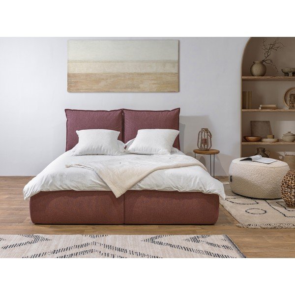 Różowe tapicerowane łóżko dwuosobowe ze schowkiem i stelażem 160x200 cm Garance – Bobochic Paris-image-1