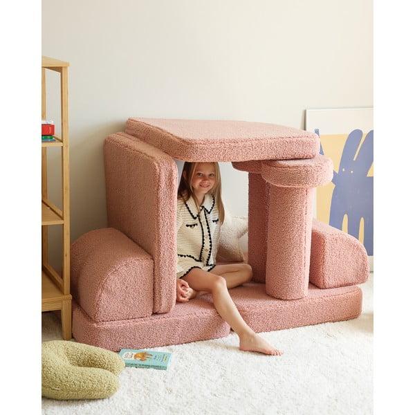 Różowa sofa dla dzieci z materiału bouclé 132 cm Settee – Wigiwama-image-3