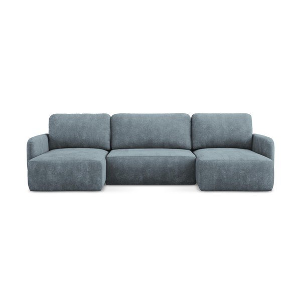 Szaroniebieski narożnik rozkładany z tkaniny szenilowej ze schowkiem (w kształcie litery U) Lilo – Makamii