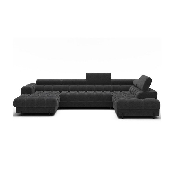 Ciemnoszary rozkładany narożnik z materiału bouclé (prawostronny/w kształcie litery U) Feraria – ELTAP