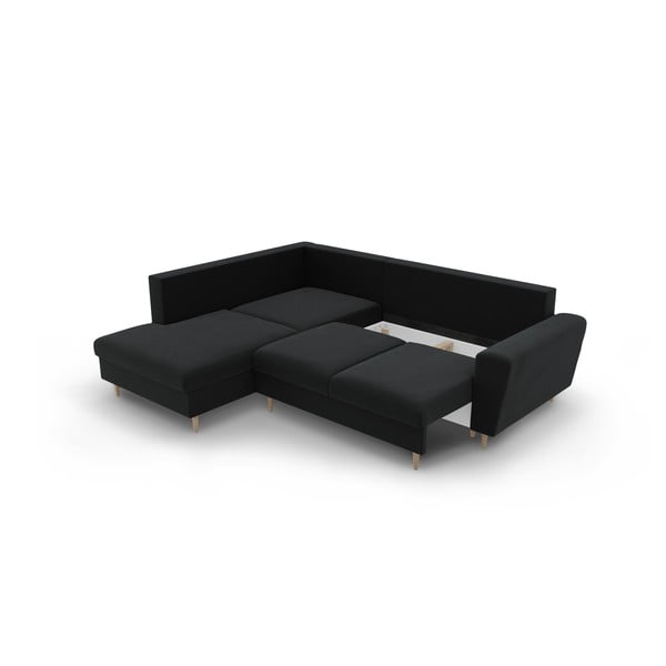 Czarny aksamitny rozkładany narożnik ze schowkiem (lewostronny/w kształcie litery L) Kyoto – Cosmopolitan Design-image-3