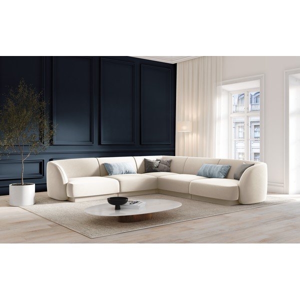 Beżowy aksamitny narożnik Miley − Micadoni Home-image-1
