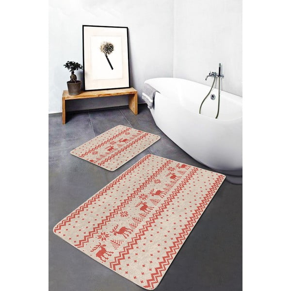 Czerwono-beżowe dywaniki łazienkowe zestaw 2 szt. 60x100 cm – Mila Home