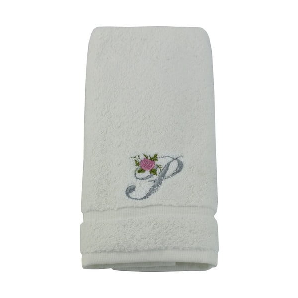 Ręcznik z inicjałem i różyczką P, 30x50 cm