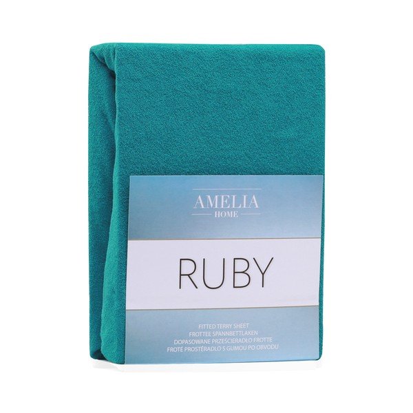 Turkusowe elastyczne prześcieradło dwuosobowe AmeliaHome Ruby Siesta, 180-200x200 cm-image-1