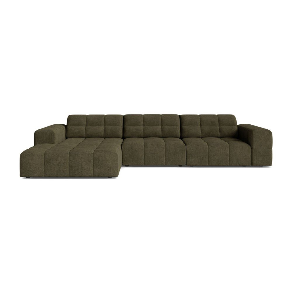 Narożnik z tkaniny szenilowej (lewostronny/z szezlongiem) w kolorze khaki Chicago – Cosmopolitan Design
