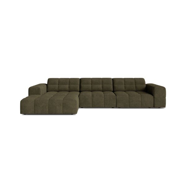 Narożnik z tkaniny szenilowej (lewostronny/z szezlongiem) w kolorze khaki Chicago – Cosmopolitan Design