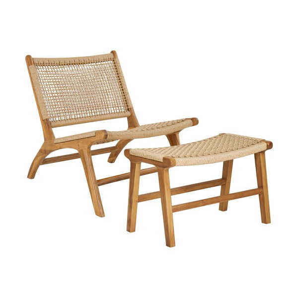 Fotel z podnóżkiem z plecionką w naturalnym kolorze Derby – House Nordic