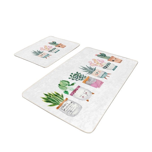Białe aksamitne dywaniki łazienkowe zestaw 2 szt. 60x100 cm Succulent – Mila Home