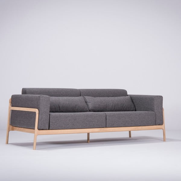 Ciemnoszara sofa z konstrukcją z litego drewna dębowego Gazzda Fawn, 210 cm-image-3