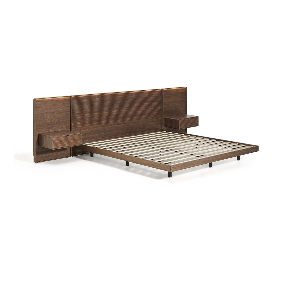 Brązowe łóżko dwuosobowe z litego drewna brzozowego ze stelażem 180x200 cm Norlen – Kave Home