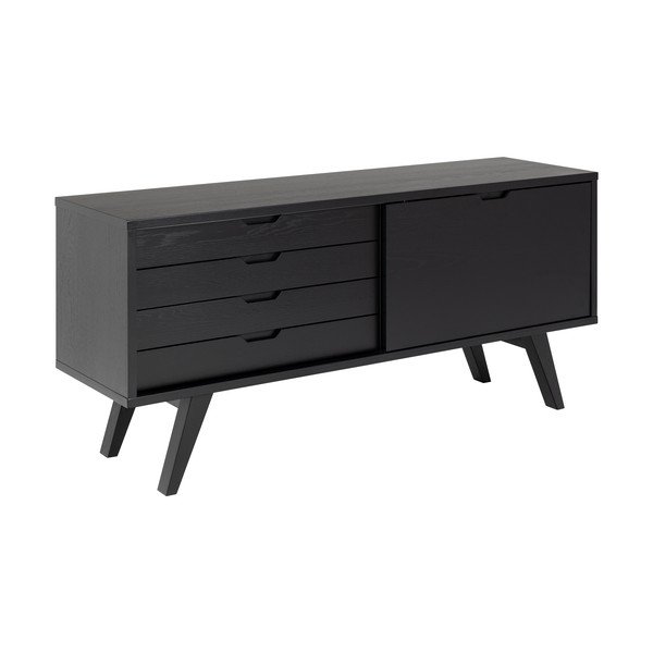 Czarna niska komoda w dekorze dębu z drzwiami przesuwnymi 160x72 cm A-Line – Actona-image-2