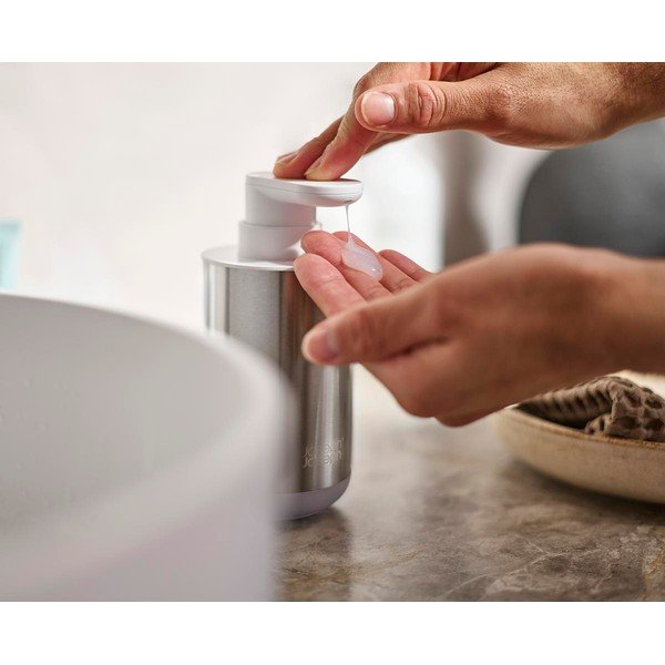 Dozownik do mydła ze stali nierdzewnej w kolorze srebra 300 ml Duo Steel – Joseph Joseph-image-2
