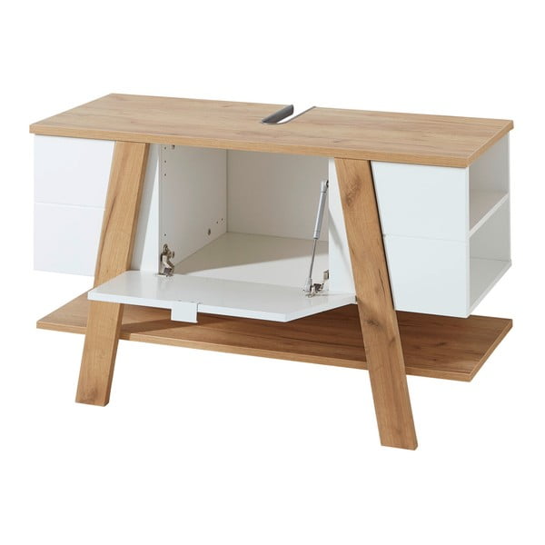 Biała szafka pod umywalkę w dekorze dębu 111x67 cm Novolino – Germania-image-3