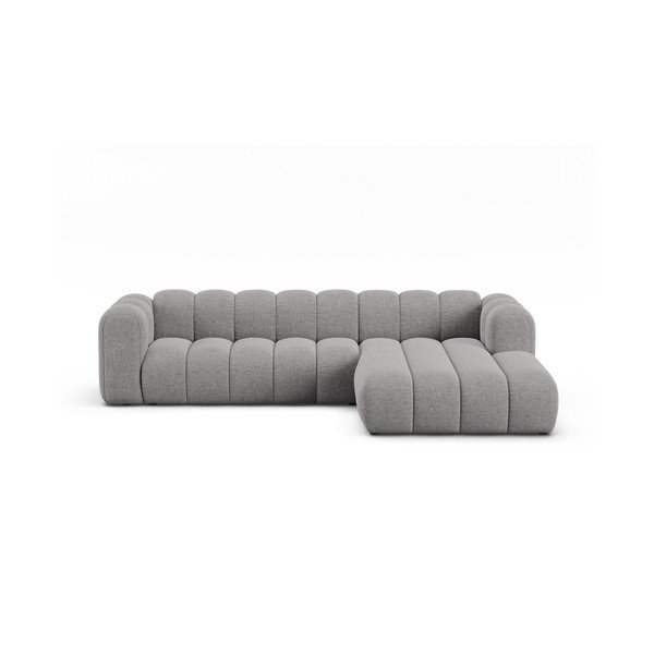 Szary narożnik z tkaniny szenilowej (prawostronny/z szezlongiem) Lupine – Micadoni 