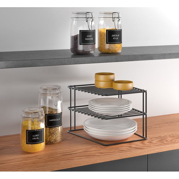 Czarna dodatkowa półka ze stali nierdzewnej 25x25 cm Palio – Metaltex-image-1