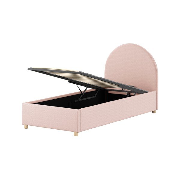 Różowe tapicerowane łóżko jednoosobowe ze schowkiem i stelażem 90x200 cm Moon – Vipack-image-4