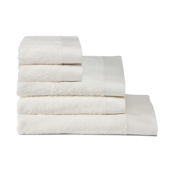 Zestaw 5 kremowych ręczników z bawełny organicznej Seahorse Pure Cream
