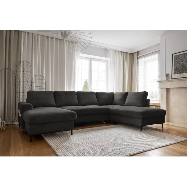 Ciemnoszary sztruksowy rozkładany narożnik (prawostronny) Lofty Lilly – Miuform-image-3