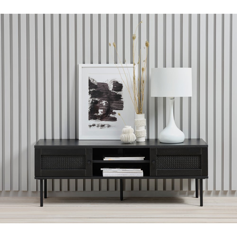 Czarna szafka pod TV w dekorze dębu 120x43 cm Pensacola – Unique Furniture (zdjęcie 9)