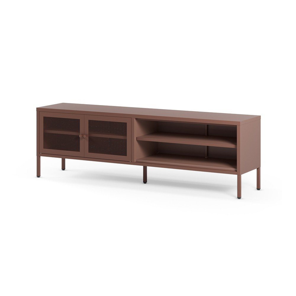 Bordowa metalowa szafka pod TV 160x50x35 cm Fayna – Marckeric (zdjęcie 4)